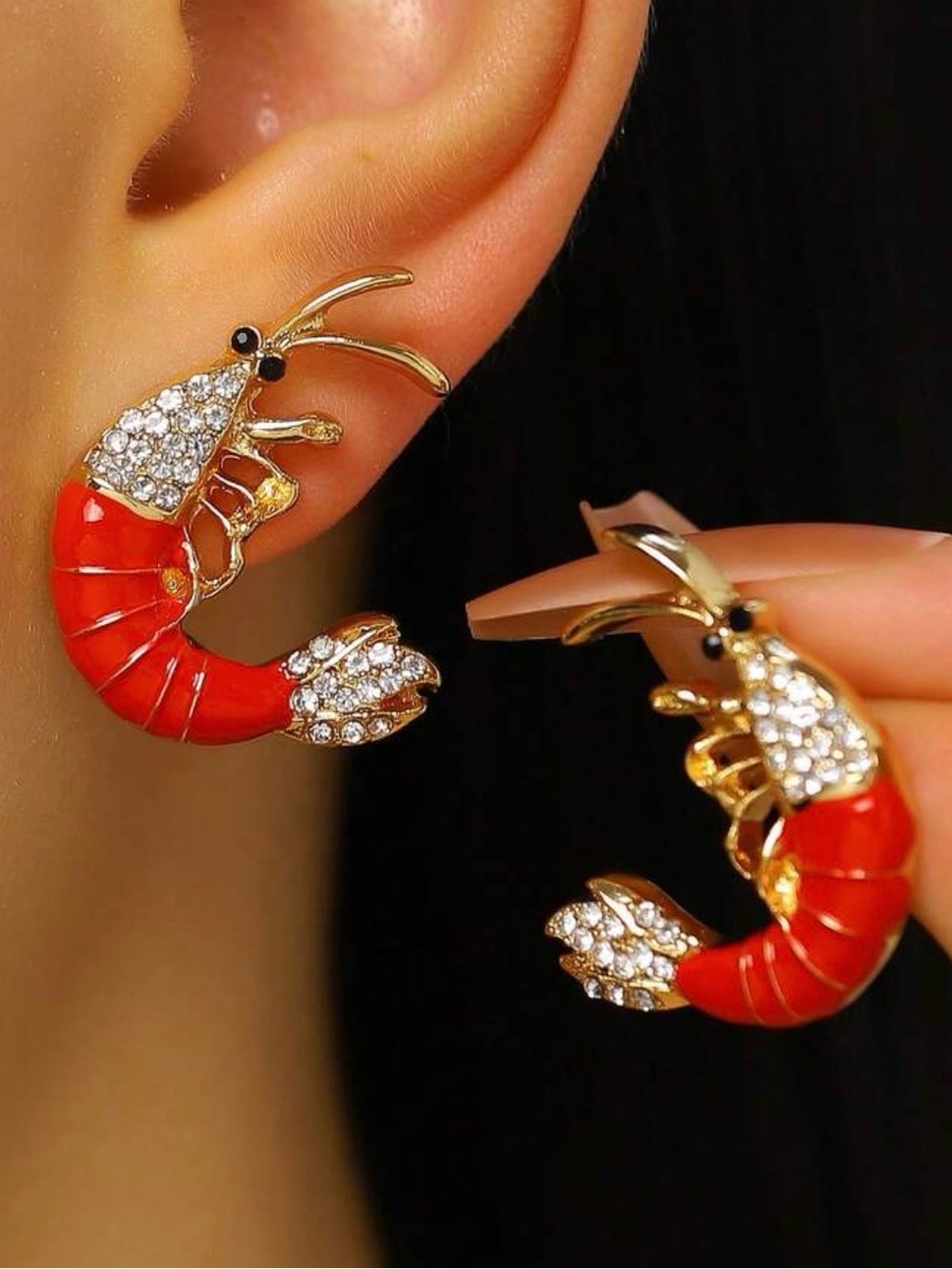 Red Shrimp Hoop earrings